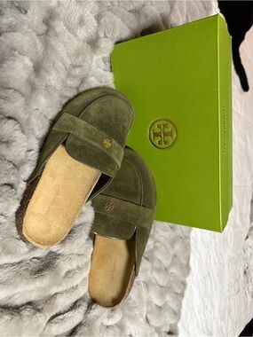 Tory Burch Green Olive Mules